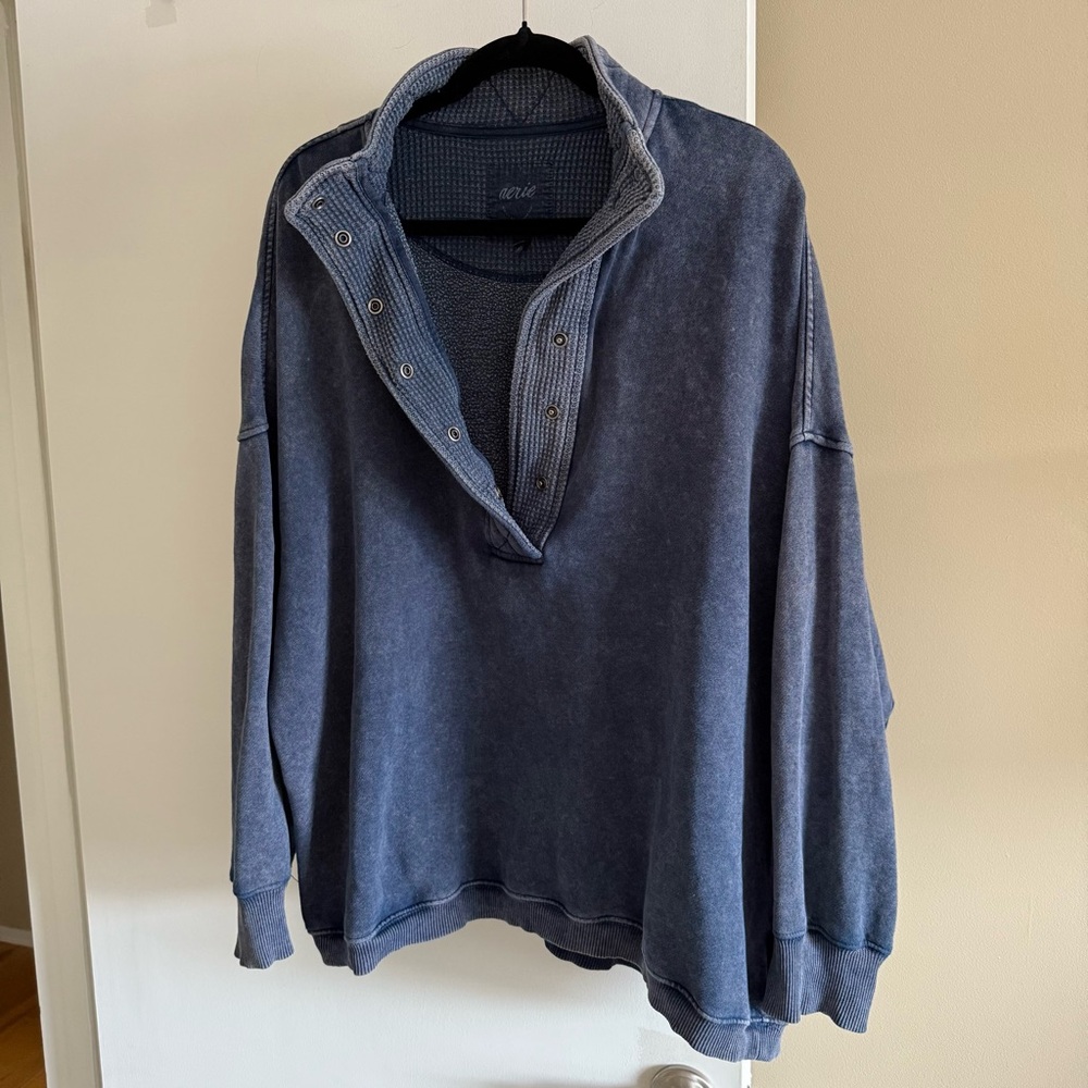 aerie Washed Navy Half-Zip Sweatshirt - Picture 8 of 9